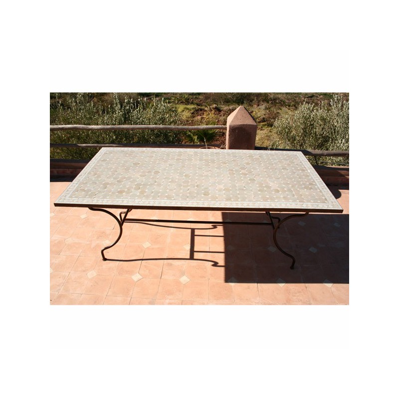 Table en zellige rectangulaire 120/70 sur pied simple fer plein