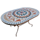 Table mosaique marbre ovale 180/90 sur pied fer forgé