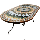 Table mosaique marbre ovale 140/90 sur pied fer forgé