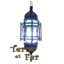 Lanterne suspension verre fer "Fès" fer forgé marocaine