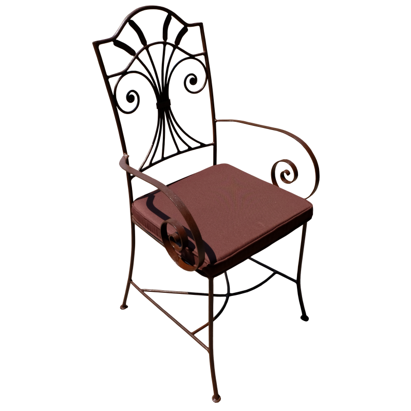 Fauteuil Garden Petit fer forgé coussin chocolat