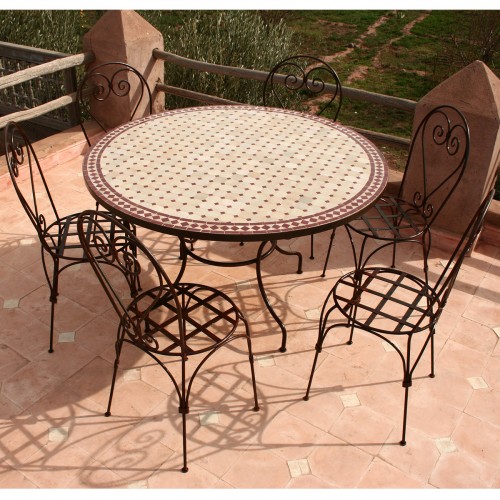 Table zellige ronde 130 + 6 Chaises "Italienne"