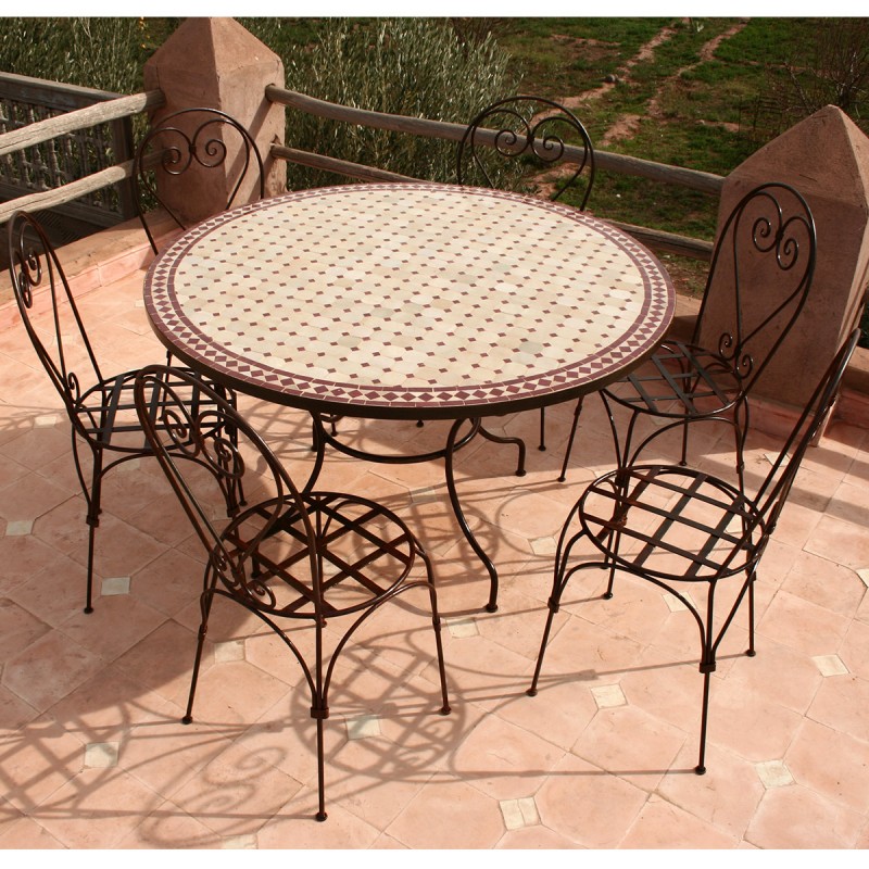 Table en zellige ronde 130 + 6 Chaises Italiennes