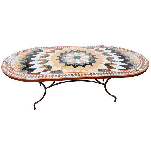 Table mosaique marbre ovale 200/100 sur pied fer forgé