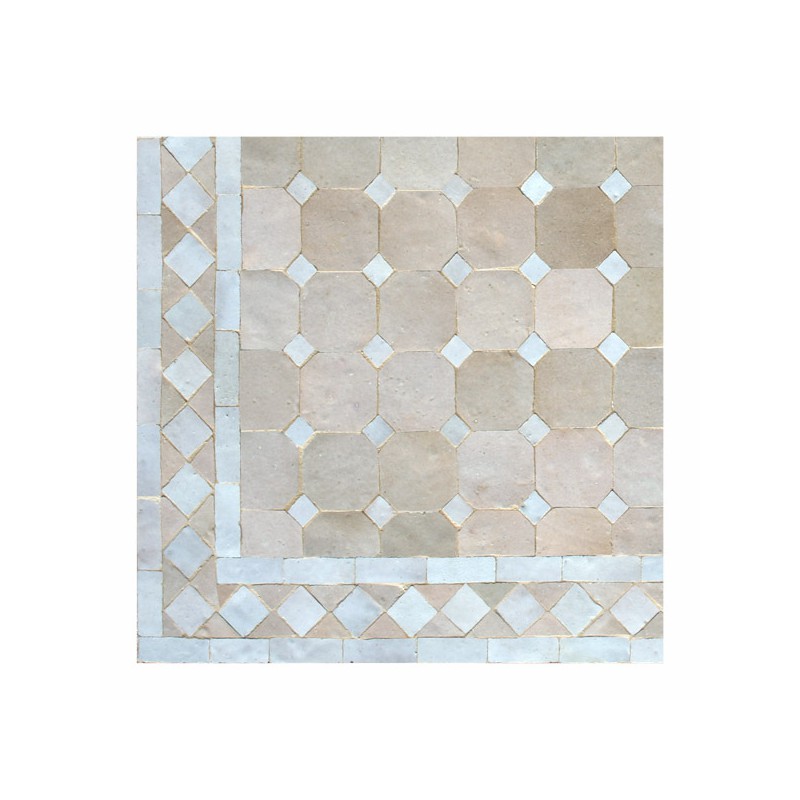 Motif "koura" Blanc sur fond beige