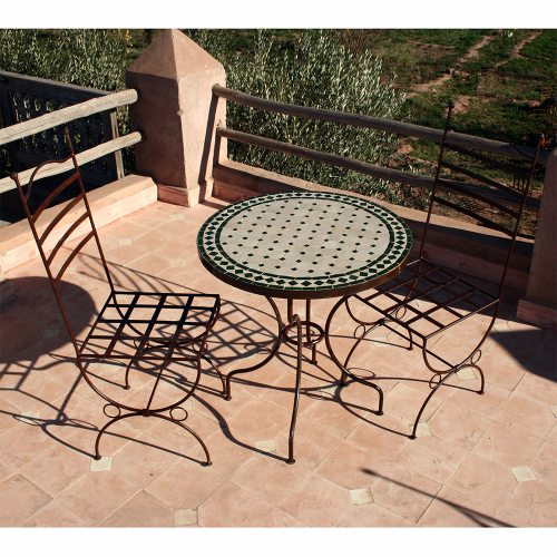 Mosaïque marocaine M60-45 Ankabut turquoise MT2077 table d'appoint ou bistrot Fait à la main Table de jardin méditerranéenne Table de balcon décorative Diamètre: 60 cm avec cadre en fer 
