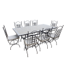 Table zellige rectangulaire 200-100 + 8 Chaises Provence + 8 coussins