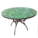 Table ronde zellige Tamegroute vert 110 cm sur pied fer forgé SAS