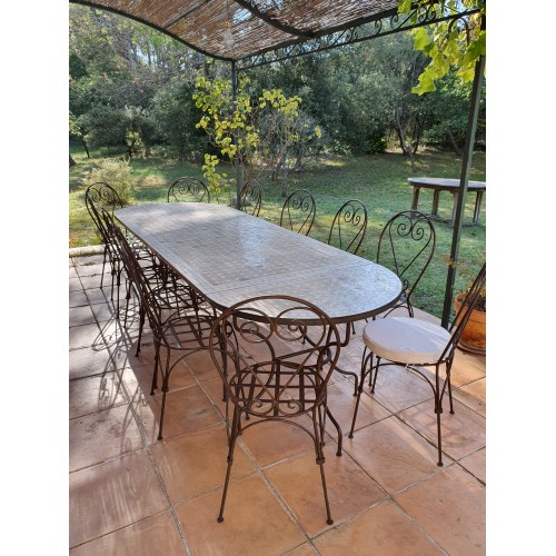 Table en zellige Ov. 300-100 (Table rect. 200-100 + 2 cons.) + 12 Chaises Italiennes