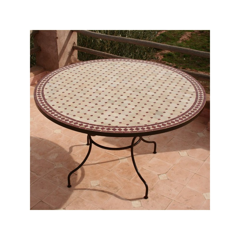 Table en zellige ronde d.: 130 Beige rouge