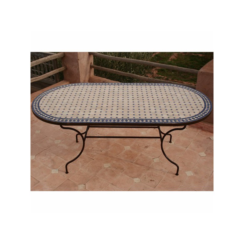 Table en zellige ovale 170/100 beige bleue