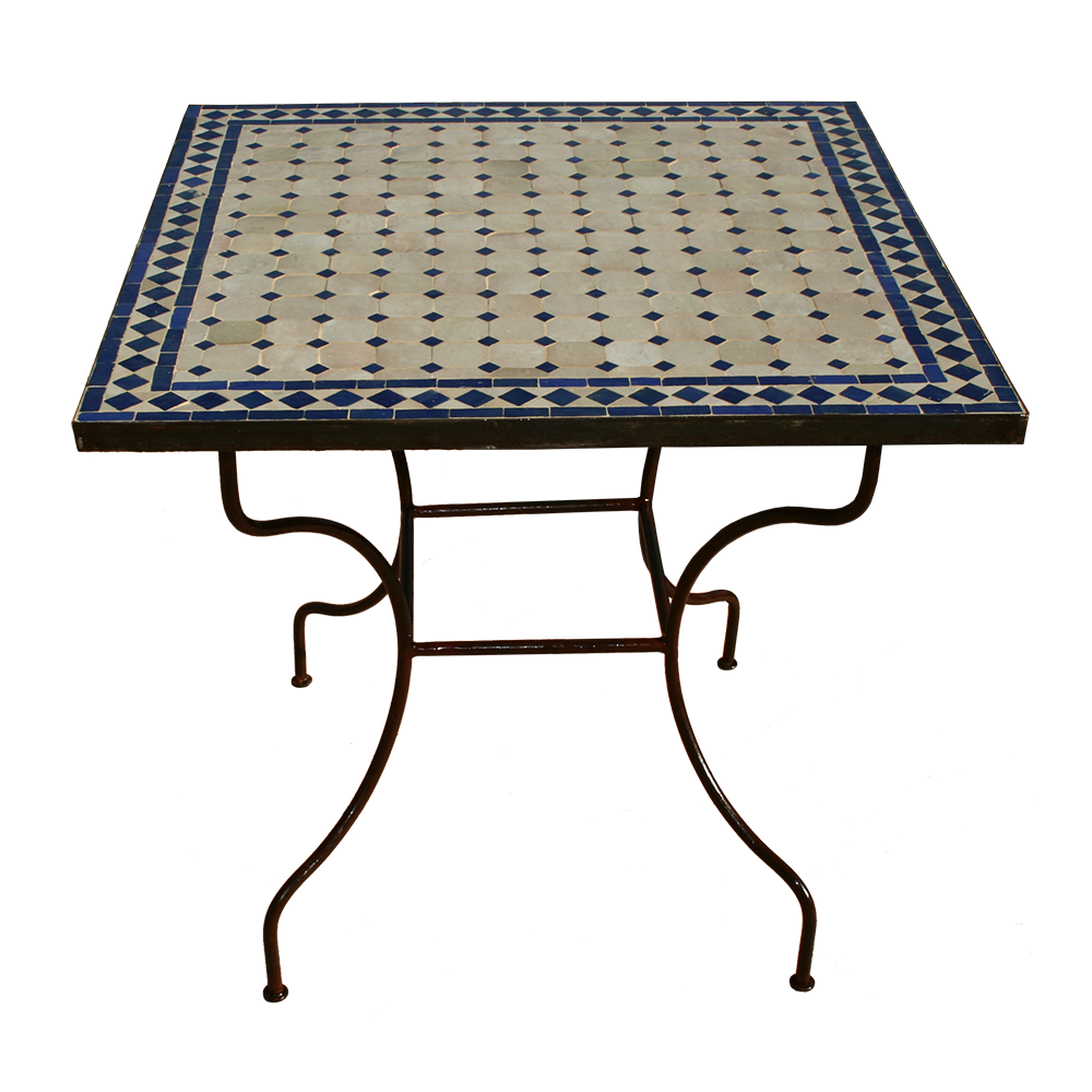 Table mosaique zellige carrée beige bleue