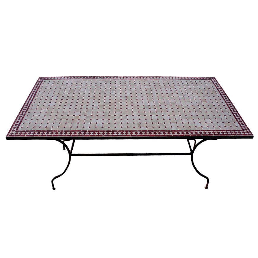 Table mosaique zellige marocaine rectangle pied fer forgé
